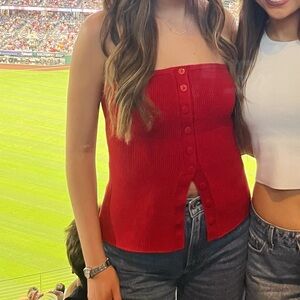 Red Abercrombie strapless top